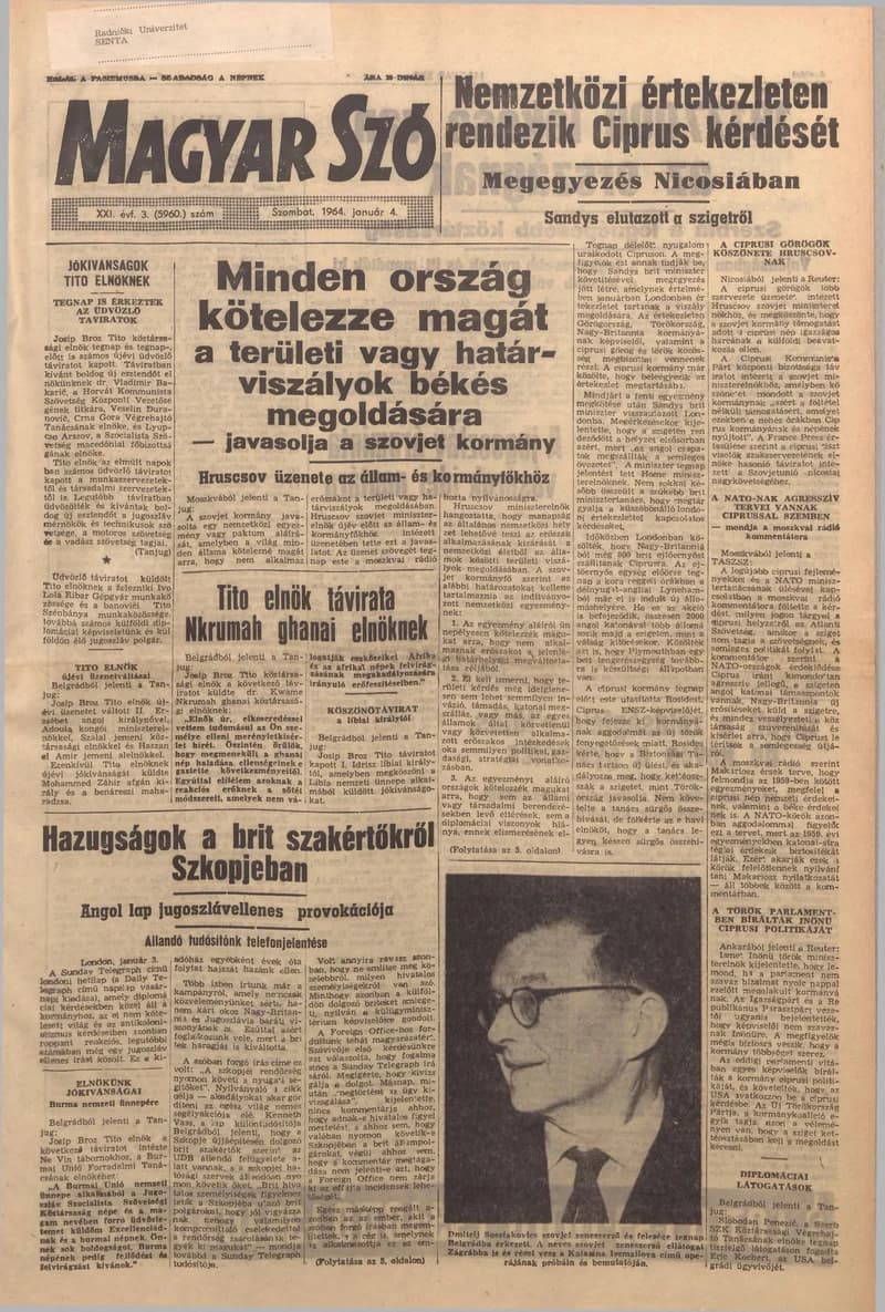 Magyar Szó, 21. évf. 1964. január 4. 3. sz. 1–12. oldal