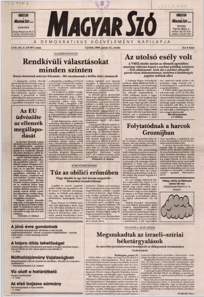 Magyar Szó, 57. évf. 2000. január 12. 8. sz. 1–16. oldal