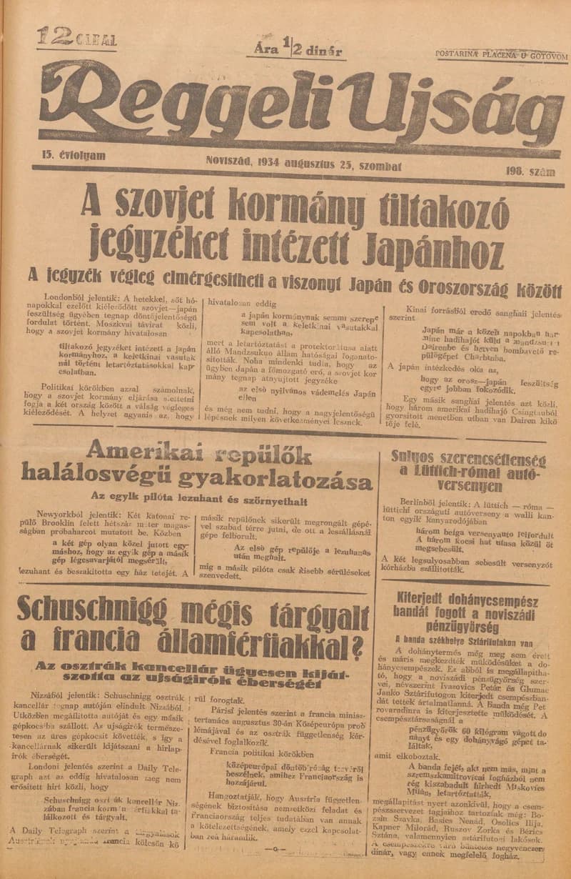 Reggeli Újság, 15. évf. 1934. augusztus 25. 198. sz.