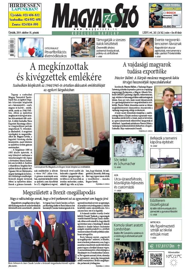 Magyar Szó, 76. évf. 2019. október 18. 243. sz. 1–16. oldal