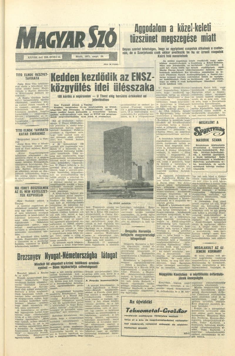 Magyar Szó, 28. évf. 1971. szeptember 20. 259. sz. 1–10. oldal
