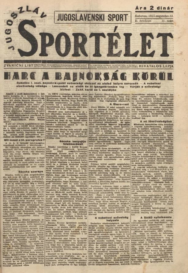 Jugoszláv sportélet, 2. évf. 1923. augusztus 13. 31. sz.