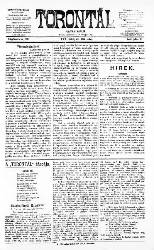 Torontál, 30. évf. 1901. július 16. 160. sz.