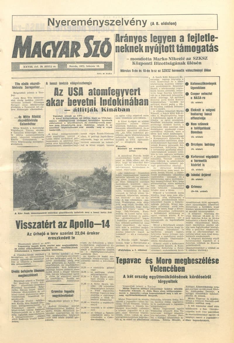 Magyar Szó, 28. évf. 1971. február 10. 39. sz. 1–14. oldal