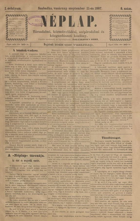 Néplap, 1. évf. 1887. szeptember 11. 8. sz.