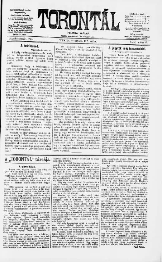 Torontál, 33. évf. 1904. május 17. 112. sz.