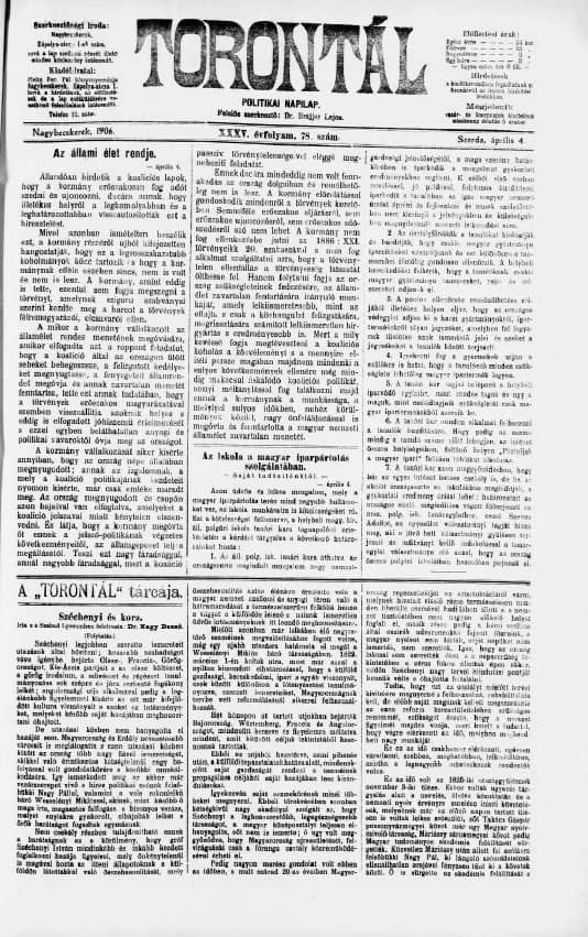 Torontál, 35. évf. 1906. április 4. 78. sz.