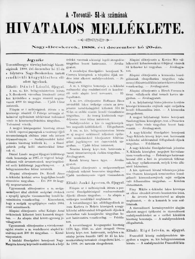 A Totontál  hivatalos melléklete, 1. évf. 1888. december 20. 51. sz.