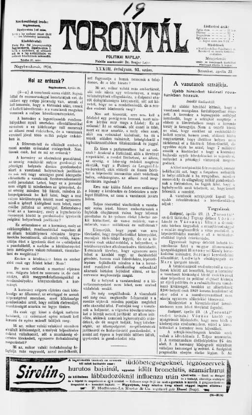 Torontál, 33. évf. 1904. április 23. 93. sz.