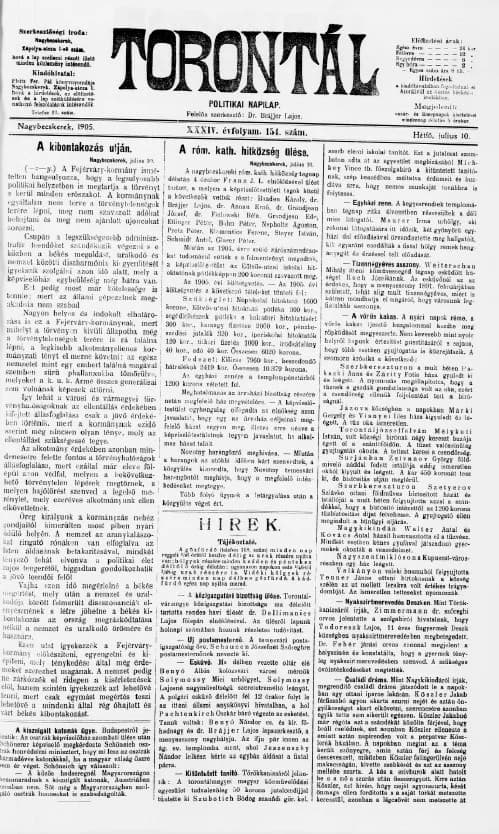 Torontál, 34. évf. 1905. július 10. 154. sz.