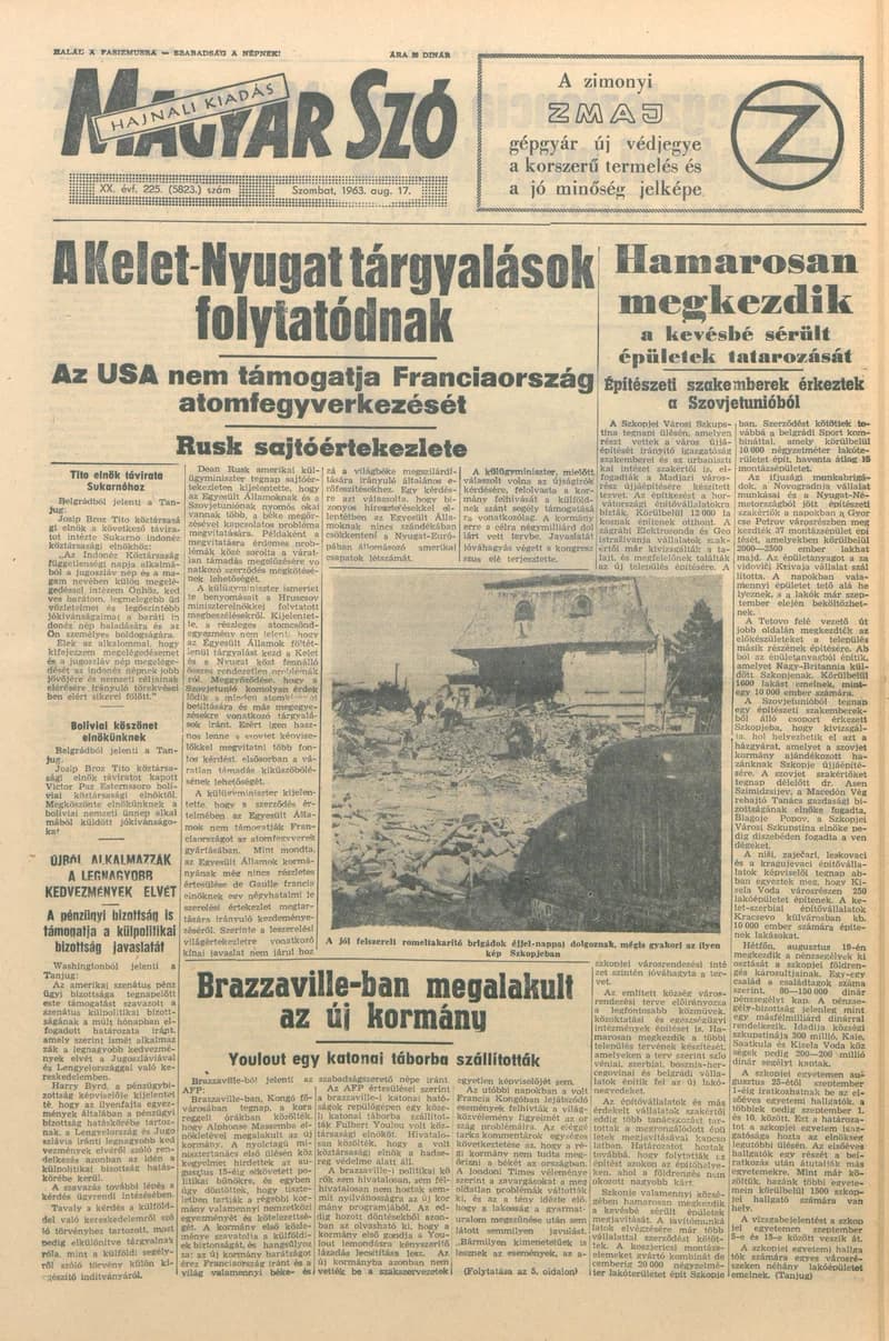 Magyar Szó, 20. évf. 1963. augusztus 17. 225. sz. 1–12. oldal