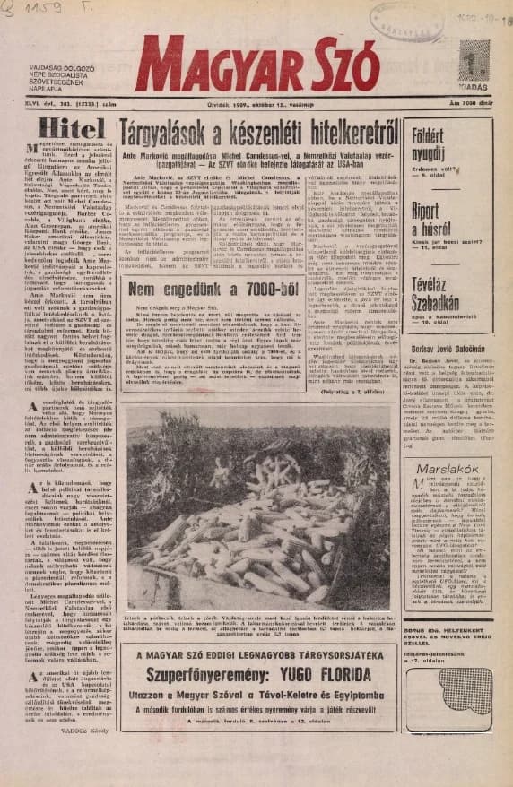 Magyar Szó, 46. évf. 1989. október 15. 283. sz. 1–32. oldal