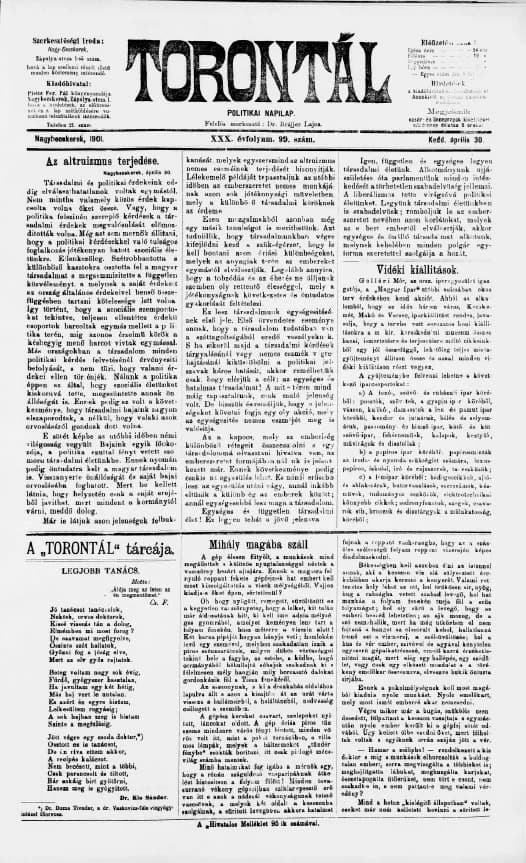 Torontál, 30. évf. 1901. április 30. 99. sz.