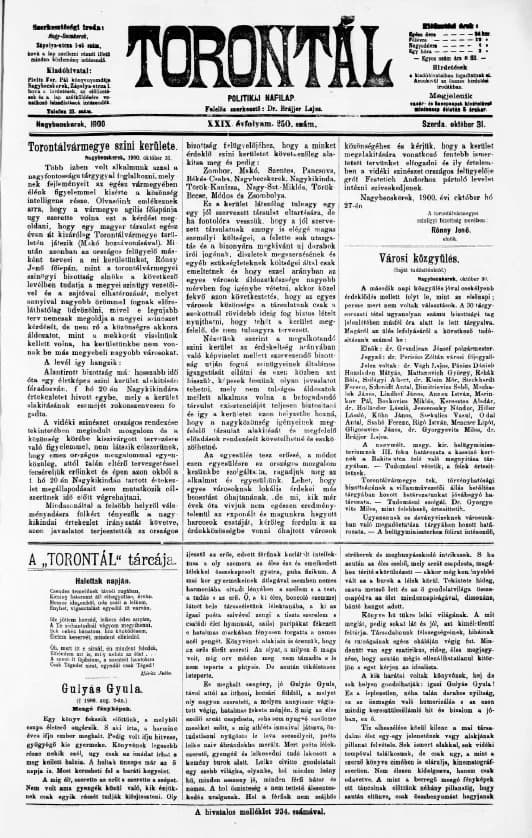 Torontál, 29. évf. 1900. október 31. 250. sz.