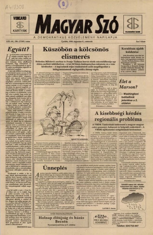 Magyar Szó, 53. évf. 1996. augusztus 8. 186. sz. 1–16. oldal