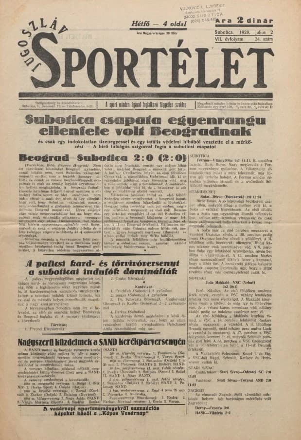 Jugoszláv sportélet, 7. évf. 1928. július 2. 24. sz.