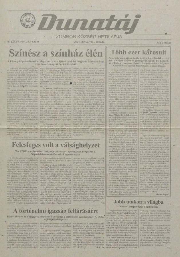Dunatáj, 3. évf. 2001. január 10. 92. sz.