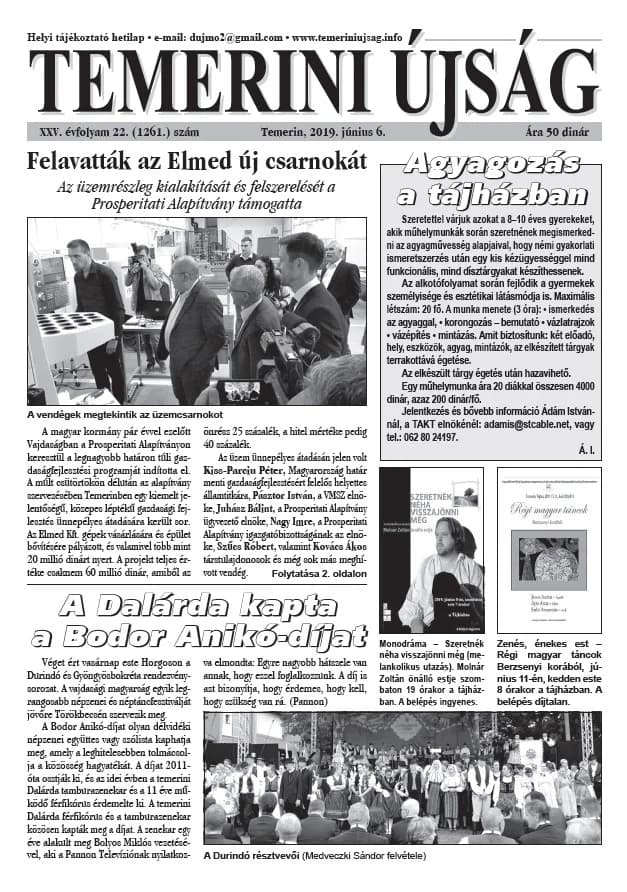 Temerini Újság, 25. évf. 2019. június 6. 22. sz.