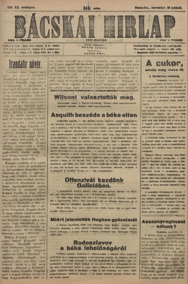Bácskai Hirlap, 20. évf. 1916. november 10. 516. sz.