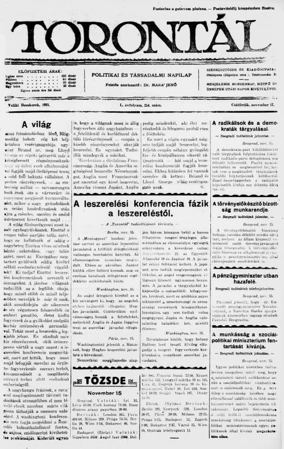 Torontál, 50. évf. 1921. november 17. 254. sz.