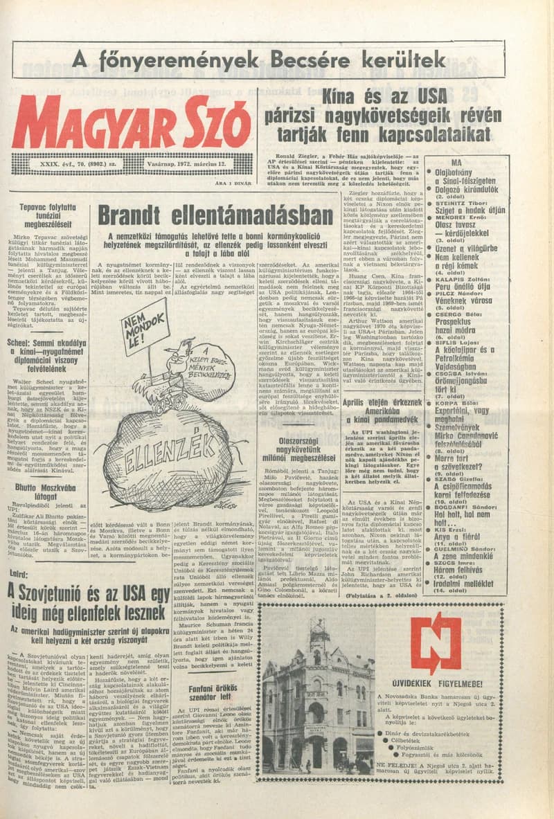 Magyar Szó, 29. évf. 1972. március 12. 70. sz. 1–32. oldal