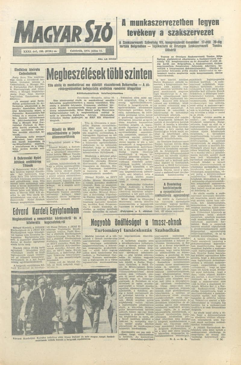 Magyar Szó, 31. évf. 1974. július 11. 188. sz. 1–16. oldal