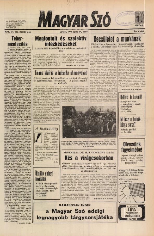 Magyar Szó, 47. évf. 1990. április 27. 115. sz. 1–24. oldal