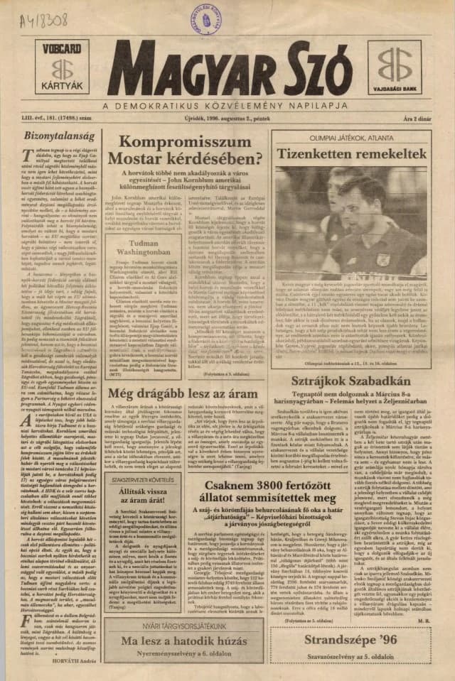 Magyar Szó, 53. évf. 1996. augusztus 2. 181. sz. 1–16. oldal