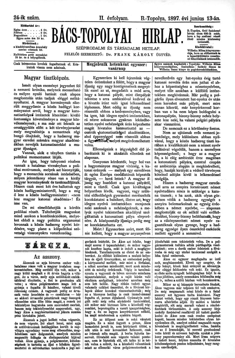 Bács-Topolyai Hirlap, 2. évf. 1897. június 13. 24. sz.