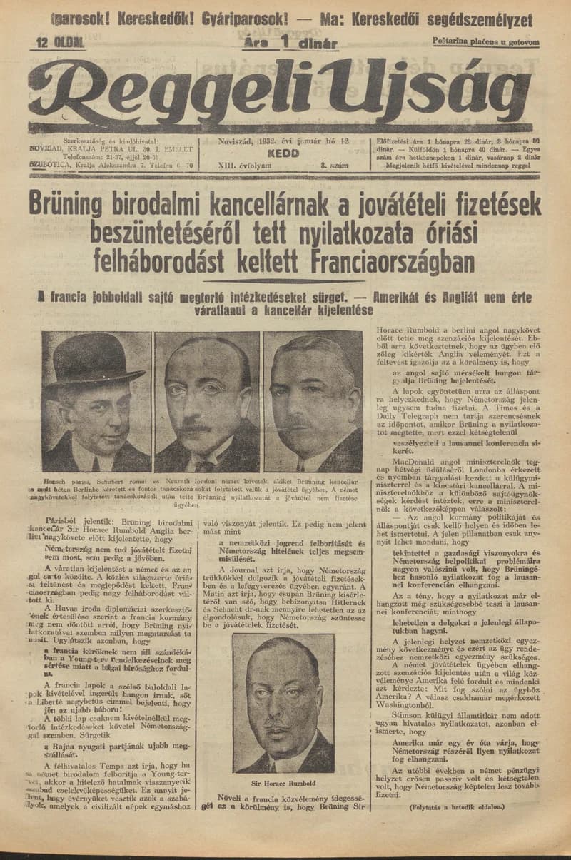 Reggeli Újság, 13. évf. 1932. január 12. 8. sz.