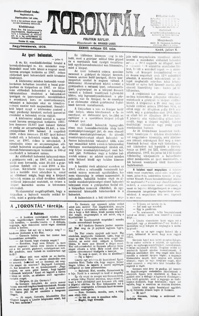 Torontál, 38. évf. 1909. július 6. 150. sz.