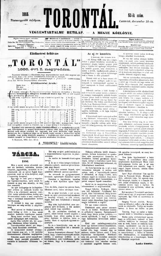 Torontál, 14. évf. 1885. december 31. 53. sz.