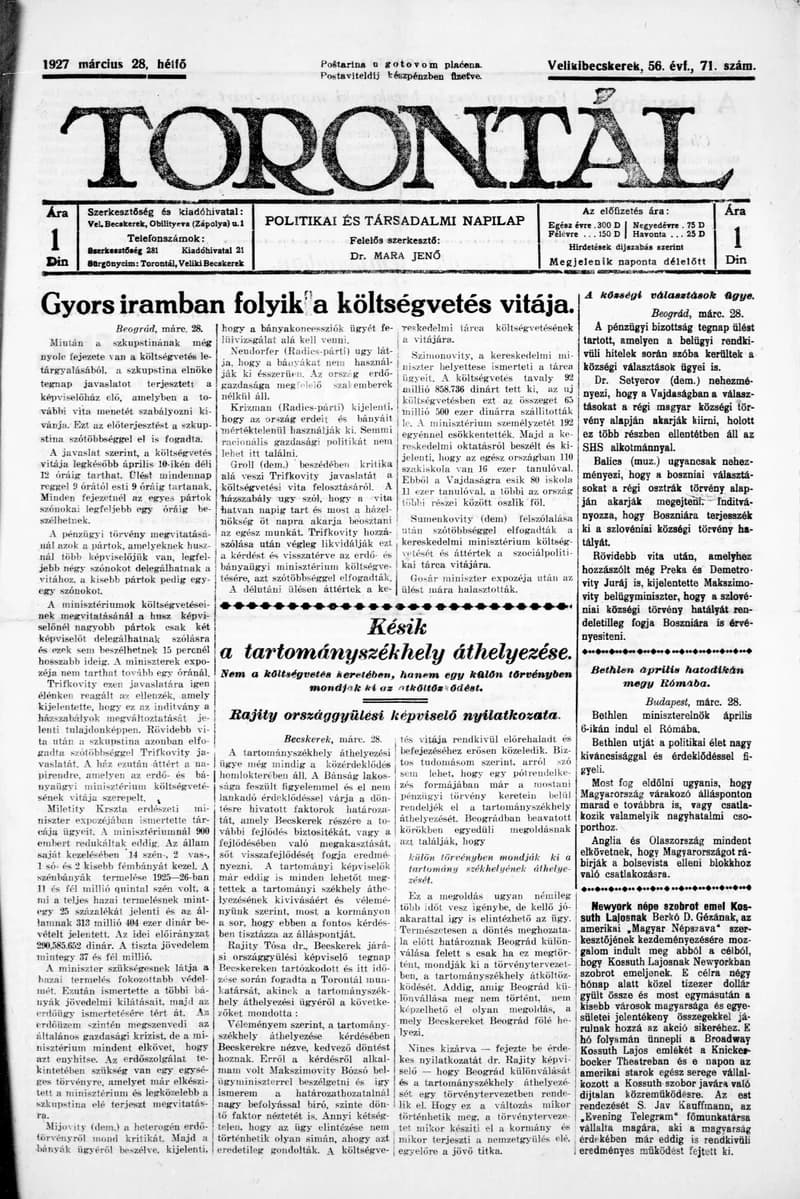 Torontál, 56. évf. 1927. március 28. 71. sz.
