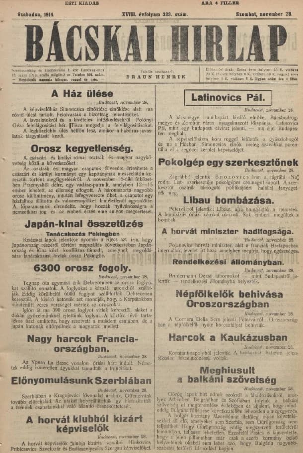 Bácskai Hirlap, 18. évf. 1914. november 28. 323. sz.
