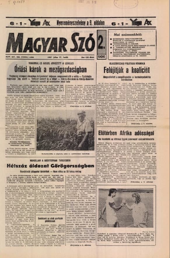 Magyar Szó, 44. évf. 1987. július 27. 204. sz. 1–20. oldal