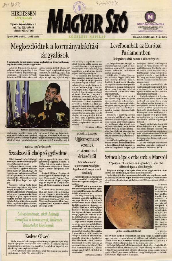 Magyar Szó, 61. évf. 2004. január 6. – 7. 3. sz. 1–20. oldal
