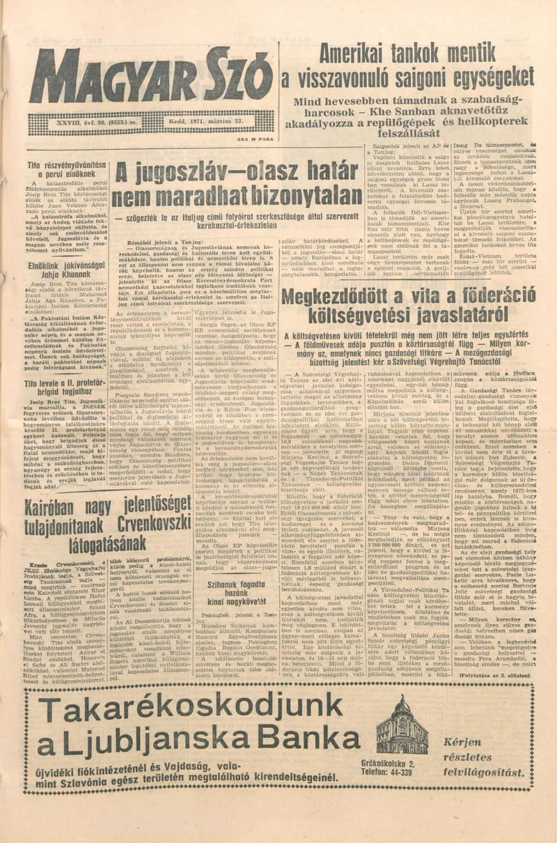 Magyar Szó, 28. évf. 1971. március 23. 80. sz. 1–16. oldal