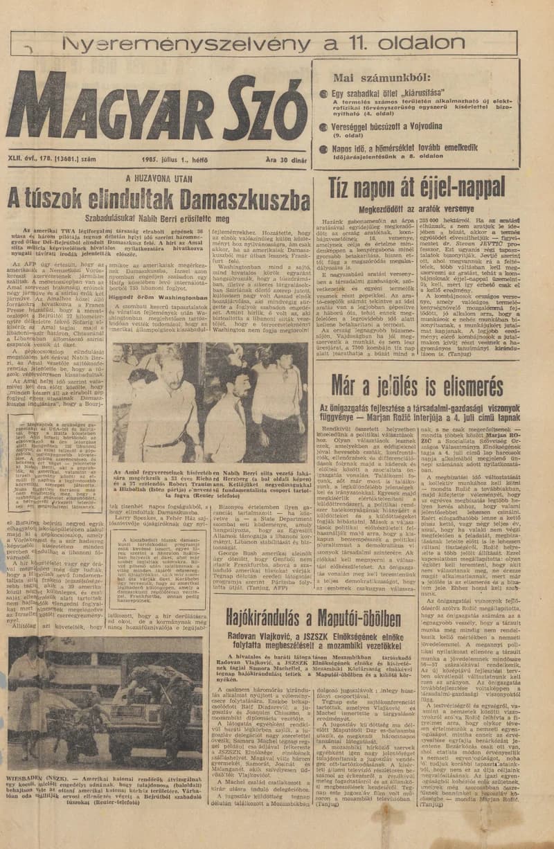 Magyar Szó, 42. évf. 1985. augusztus 1. 209. sz. 1–16. oldal