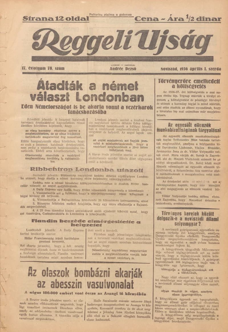 Reggeli Újság, 17. évf. 1936. április 1. 78. sz.