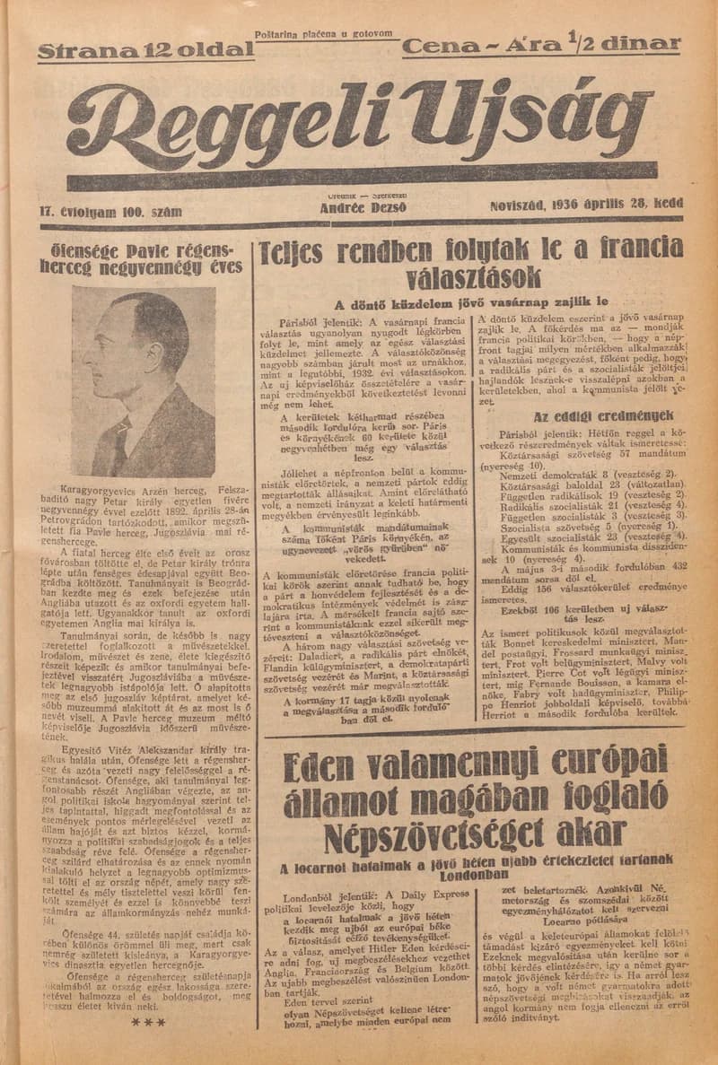 Reggeli Újság, 17. évf. 1936. április 28. 100. sz.