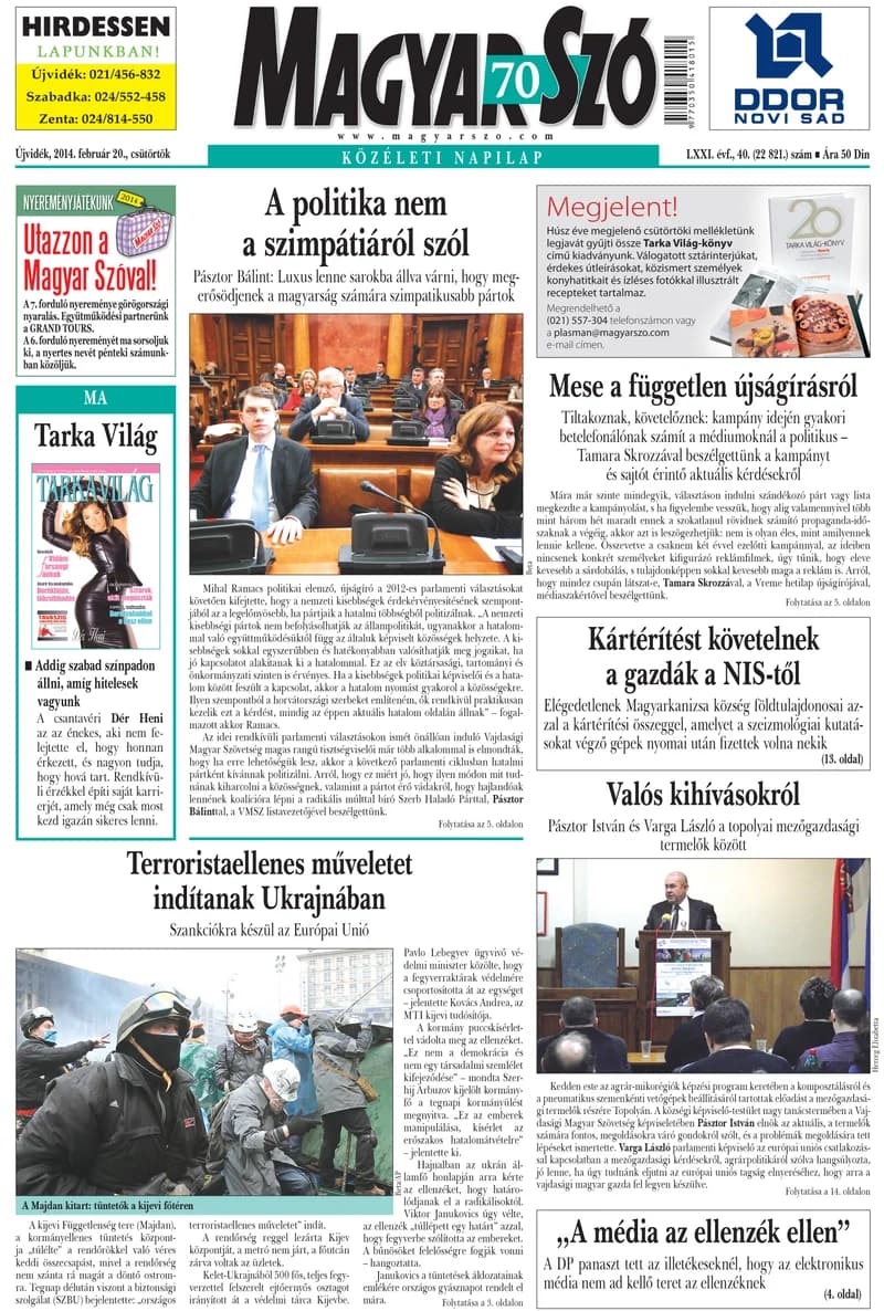 Magyar Szó, 71. évf. 2014. február 20. 40. sz. 1–20. oldal