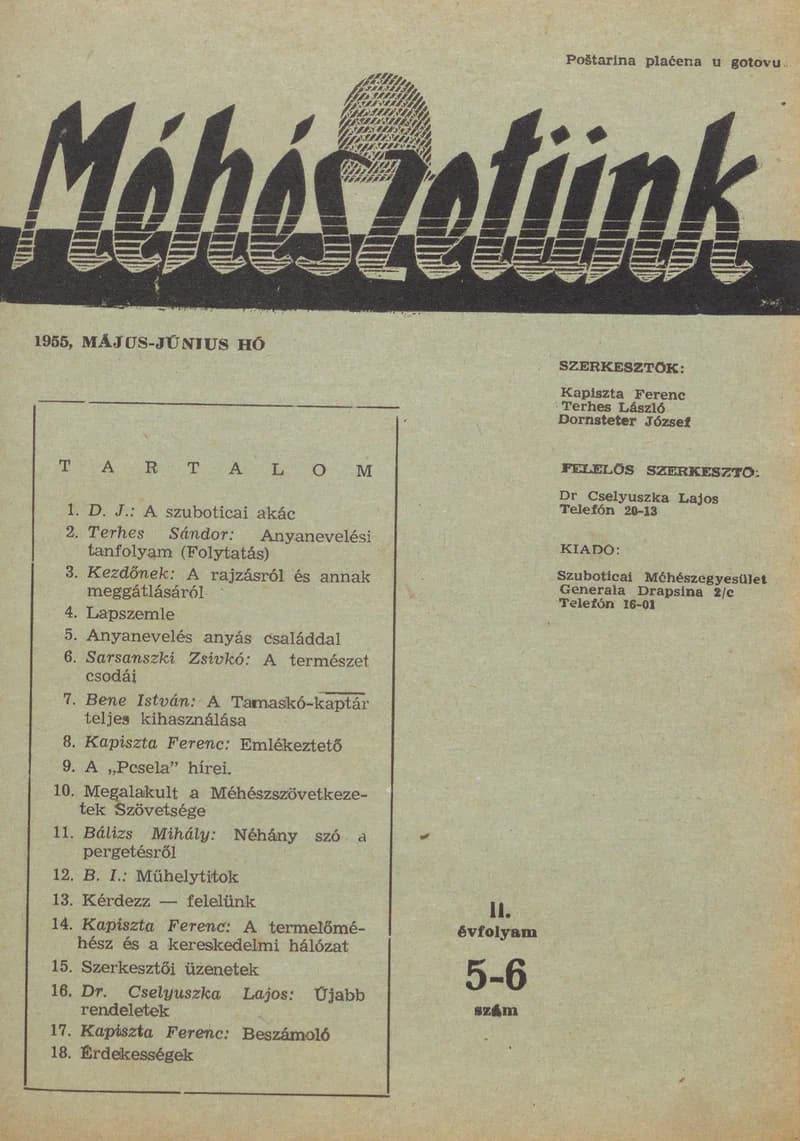 Méhészetünk, 2. évf. 1955. május 1. – június 1. 5–6. sz.