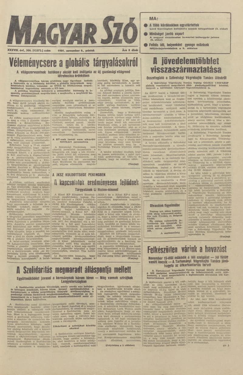 Magyar Szó, 38. évf. 1981. november 6. 306. sz.
