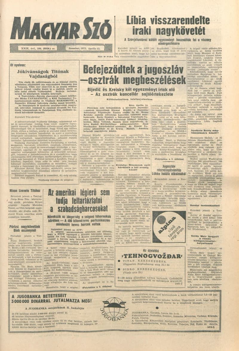Magyar Szó, 29. évf. 1972. április 15. 104. sz. 1–20. oldal