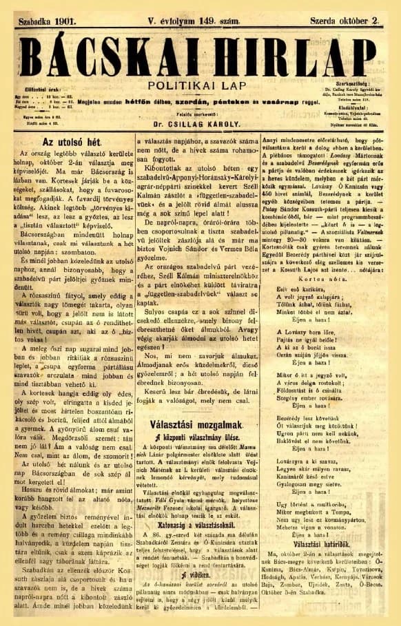 Bácskai Hirlap, 5. évf. 1901. október 2. 149. sz.