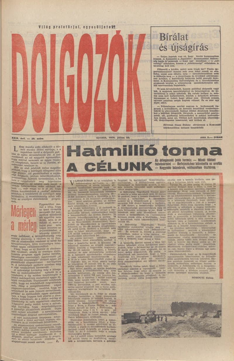Dolgozók, 30. évf. 1976. július 23. 29. sz.