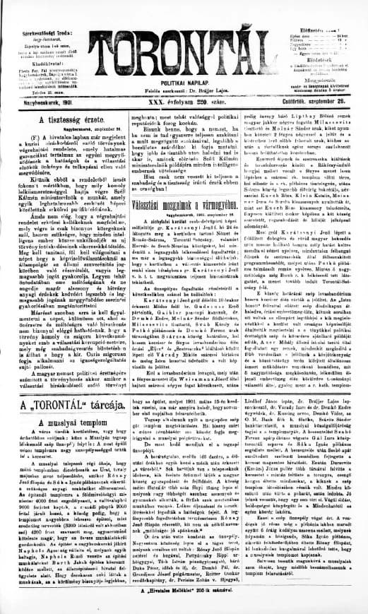 Torontál, 30. évf. 1901. szeptember 26. 220. sz.