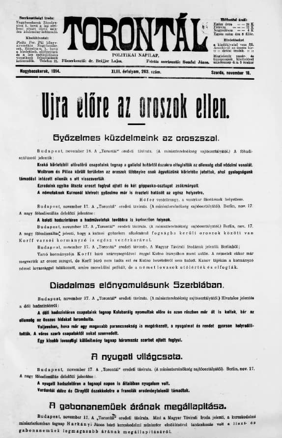Torontál, 43. évf. 1914. november 18. 263. sz.