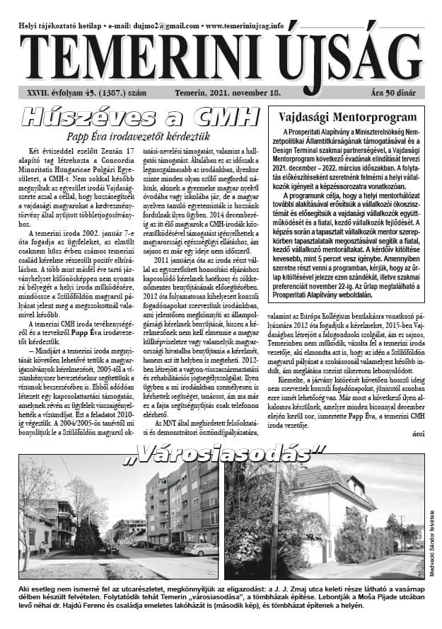 Temerini Újság, 27. évf. 2021. november 18. 45. sz.