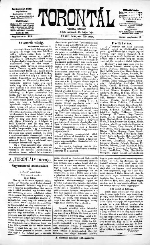 Torontál, 28. évf. 1899. szeptember 13. 209. sz.